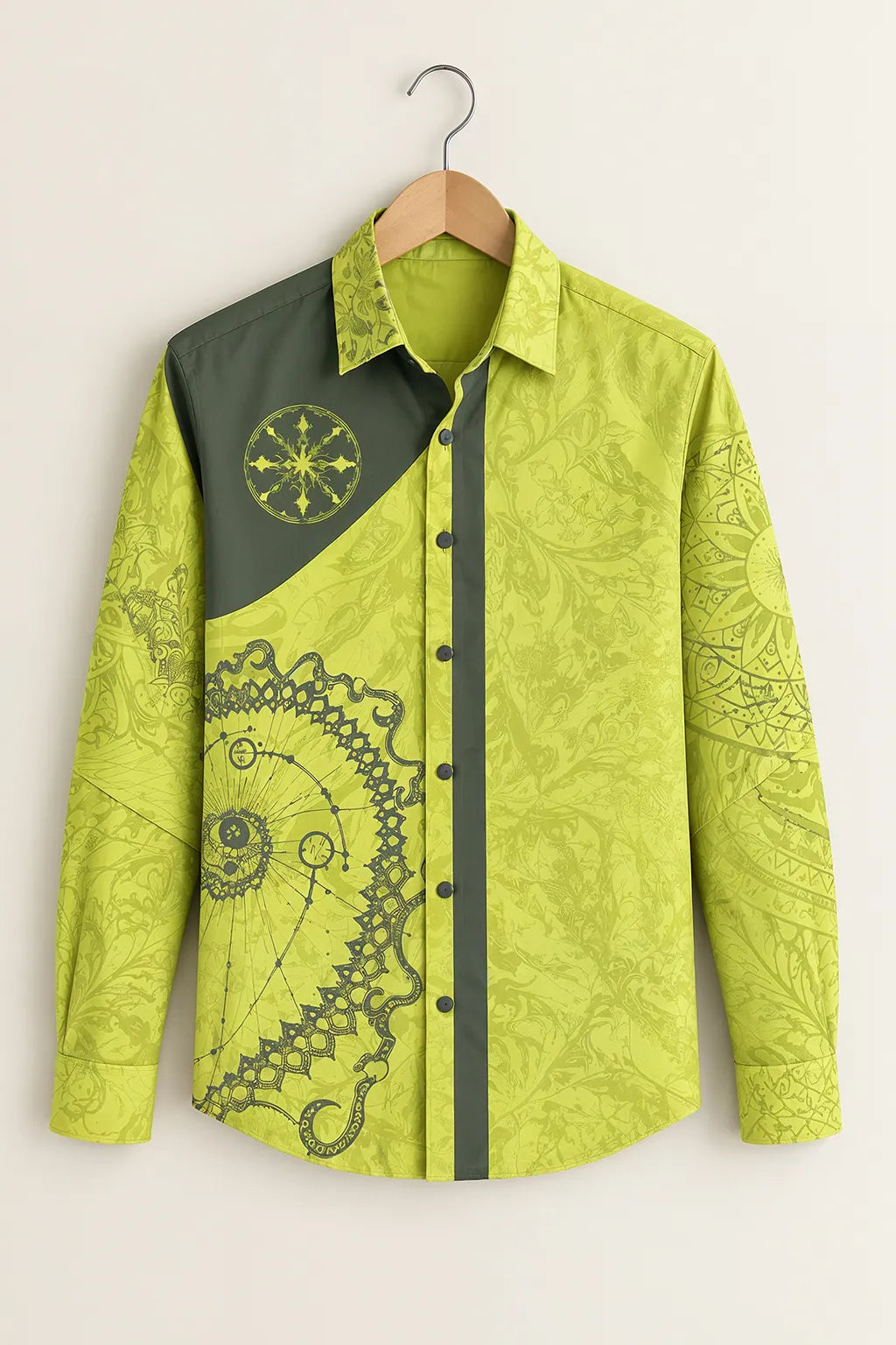 Men’s Lime Green Mandala Print Shirt
