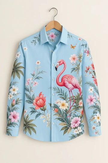 Men’s Blue Flamingo Floral Print Shirt