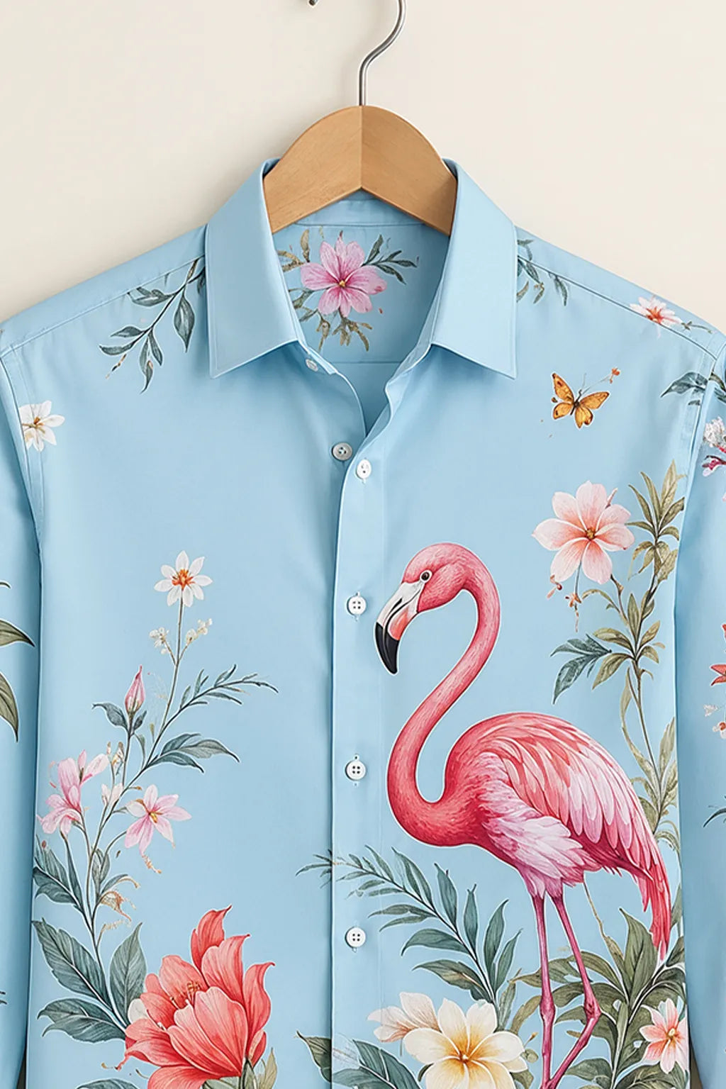 Men’s Blue Flamingo Floral Print Shirt