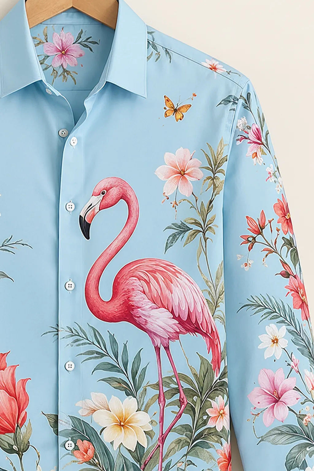 Men’s Blue Flamingo Floral Print Shirt